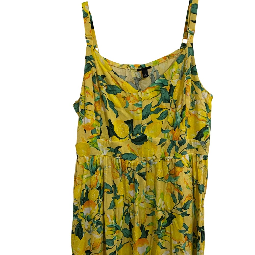 Fruitcore Torrid Midi Dress Womens 3 Yellow Lemon Print Tiered Ruffle Summer - Picture 3 of 7